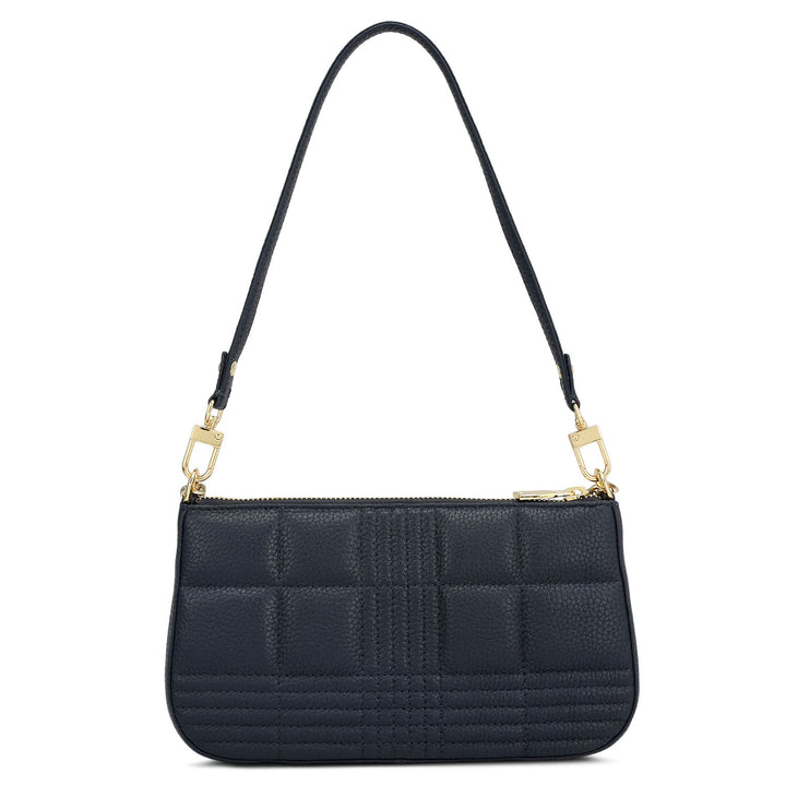 Small Wax Stripe Leather Baguette - Navy