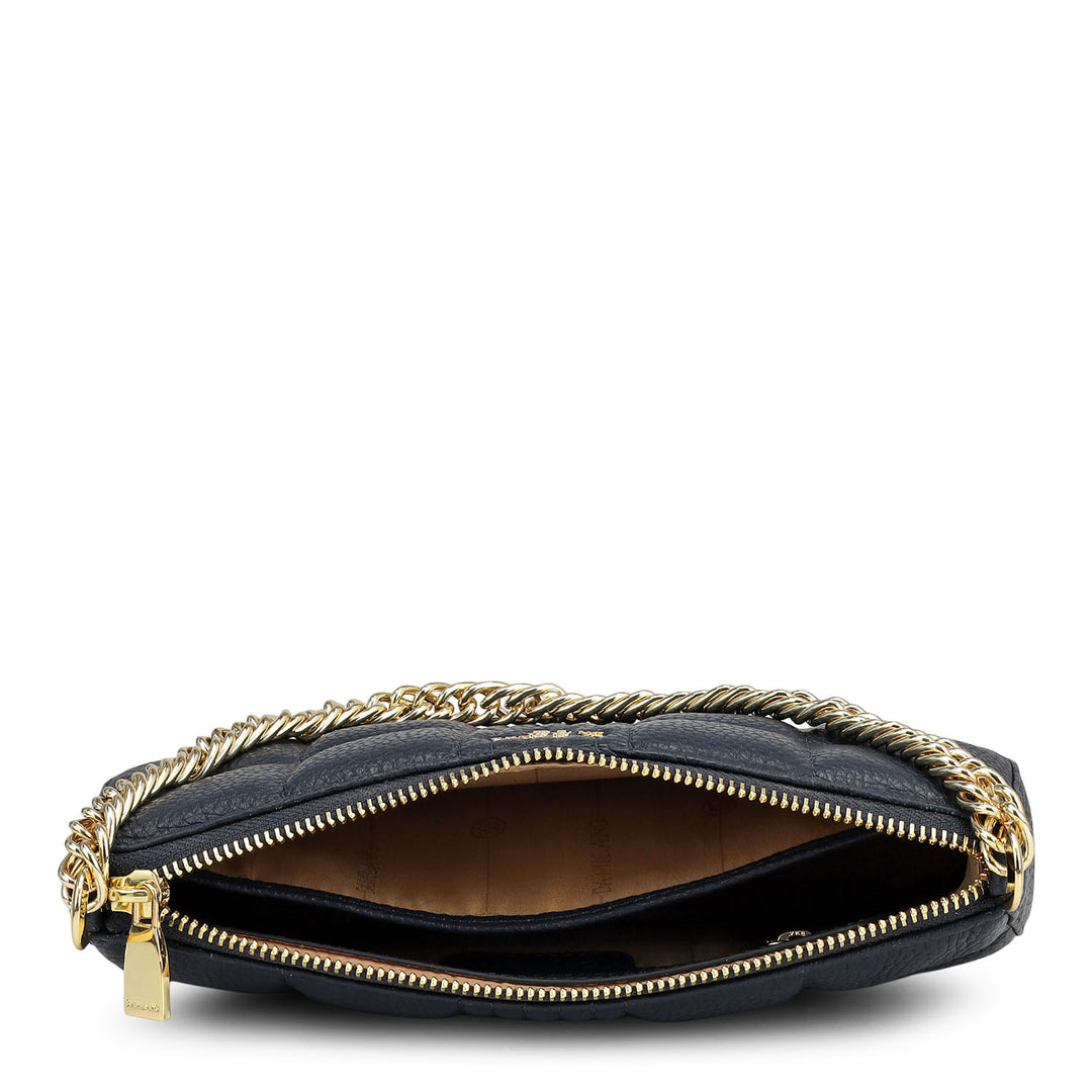 Small Wax Stripe Leather Baguette - Navy