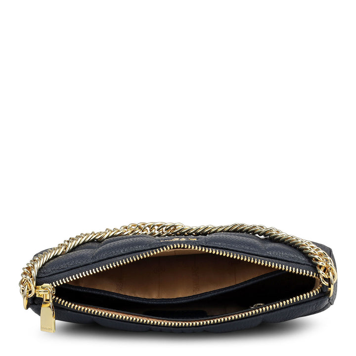 Small Wax Stripe Leather Baguette - Navy