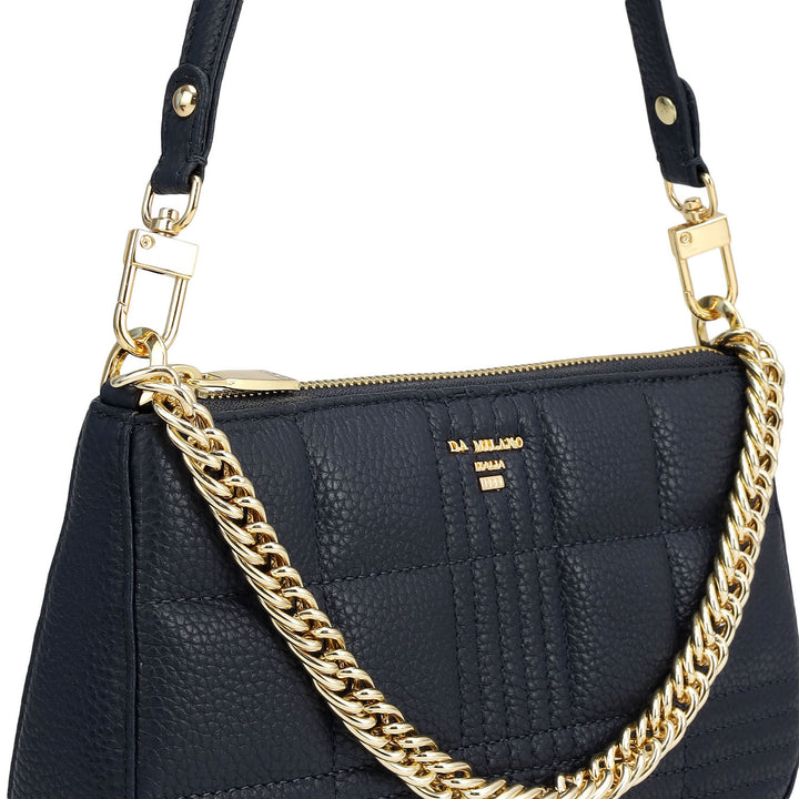 Small Wax Stripe Leather Baguette - Navy