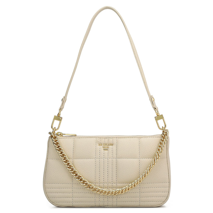 Small Wax Stripe Leather Baguette  - Off White