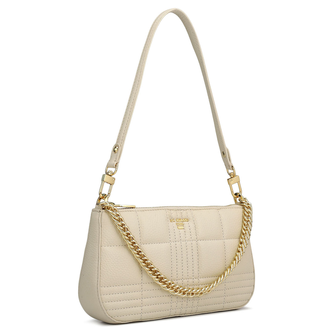 Small Wax Stripe Leather Baguette  - Off White
