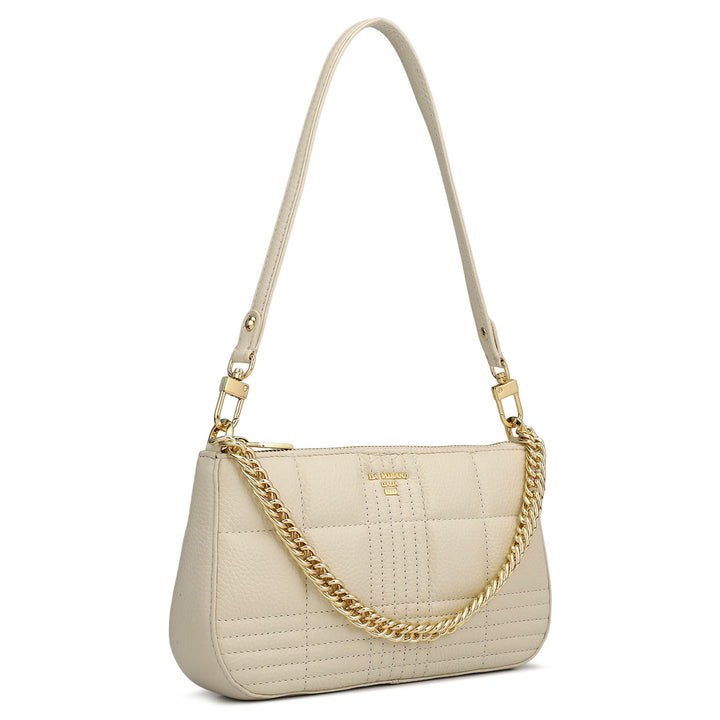 Small Wax Stripe Leather Baguette  - Off White
