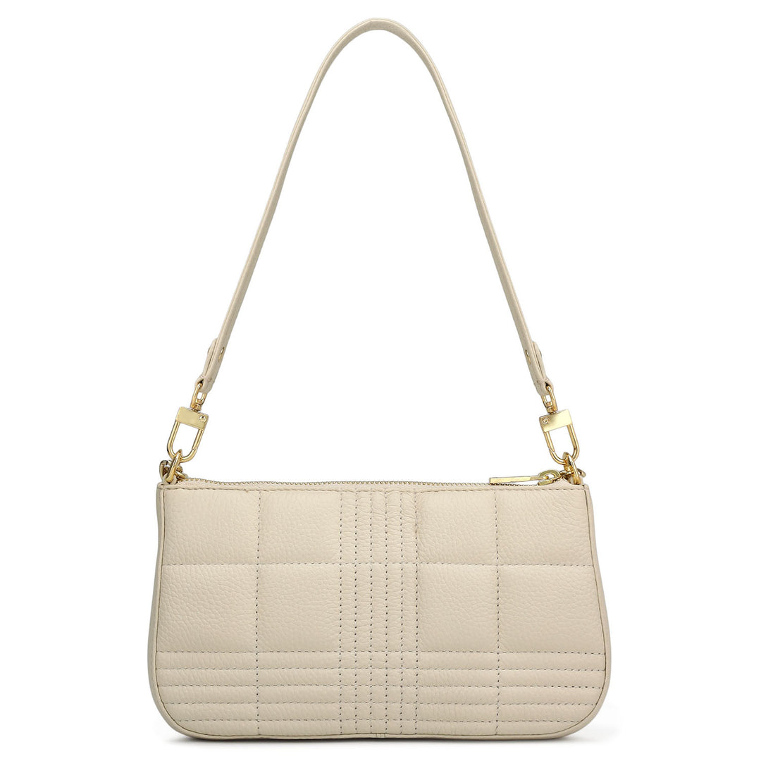 Small Wax Stripe Leather Baguette  - Off White