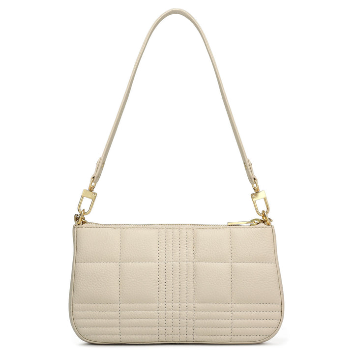 Small Wax Stripe Leather Baguette  - Off White