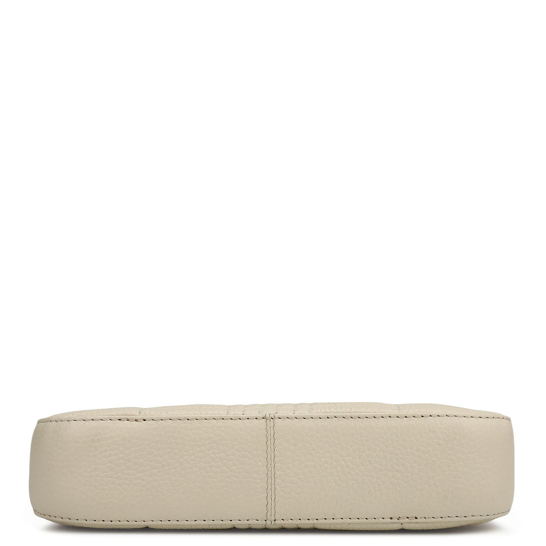 Small Wax Stripe Leather Baguette  - Off White