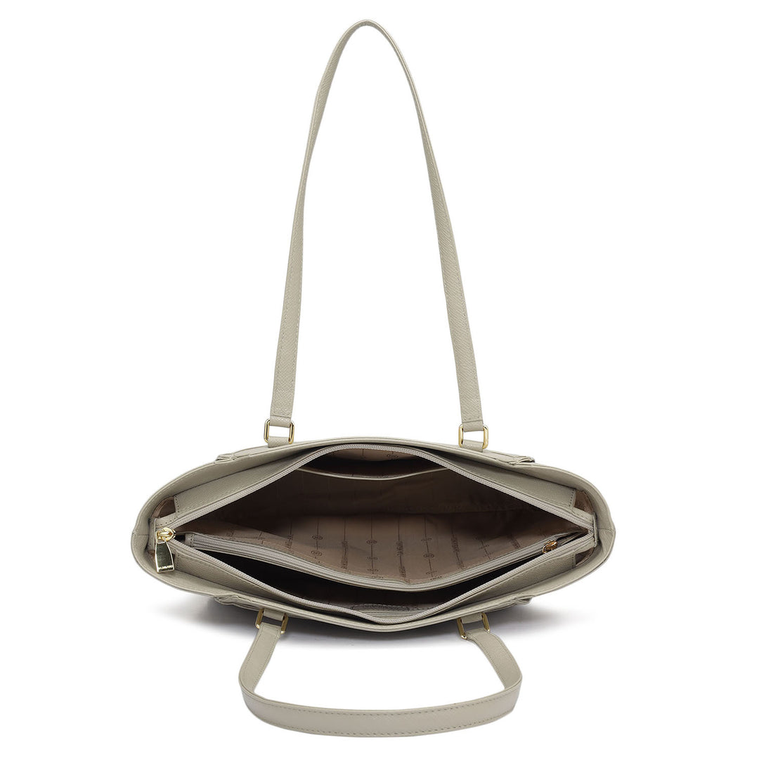 Small Franzy Leather Tote - Chalk