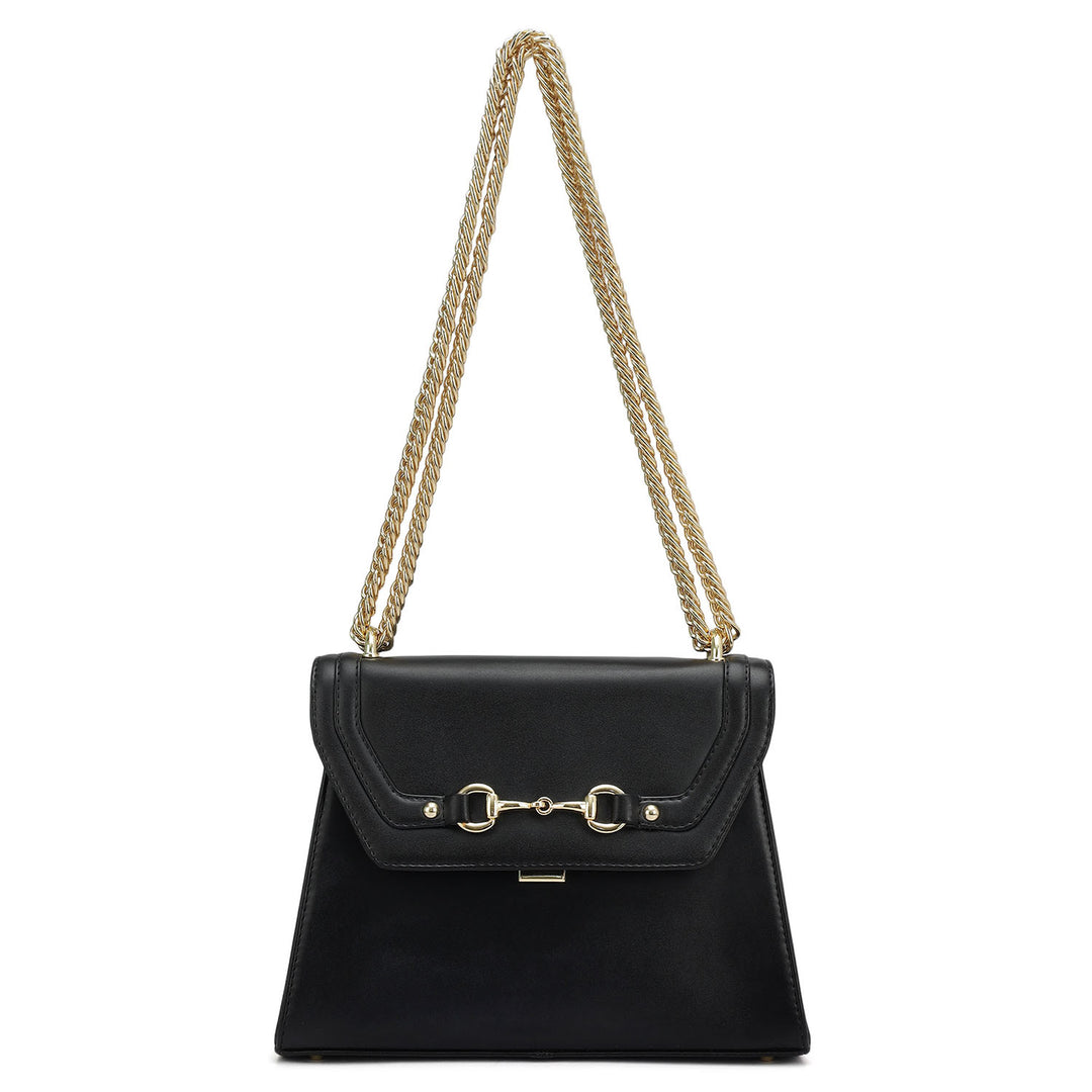 Small Plain Leather Shoulder Bag - Black