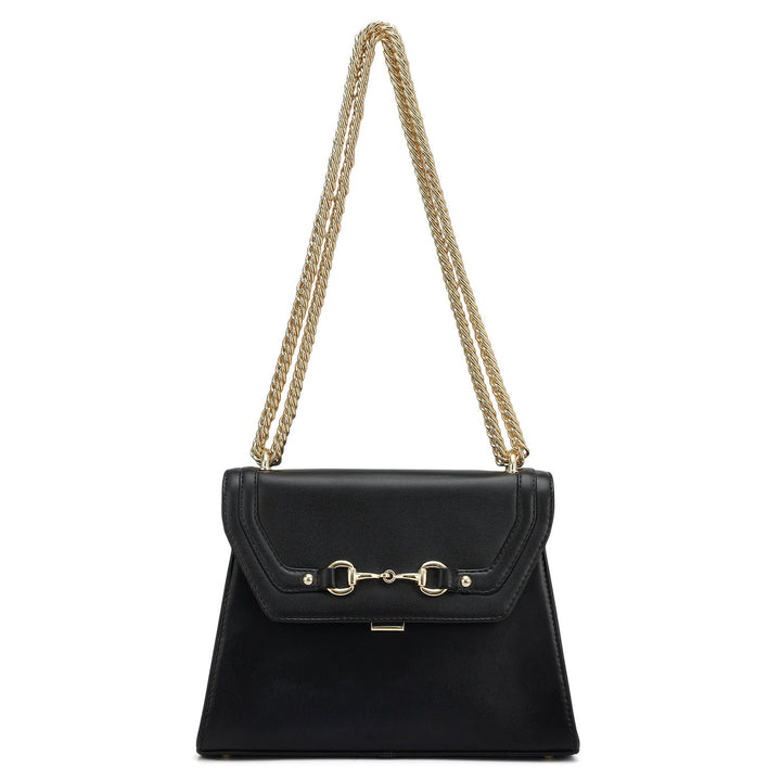 Small Plain Leather Shoulder Bag - Black