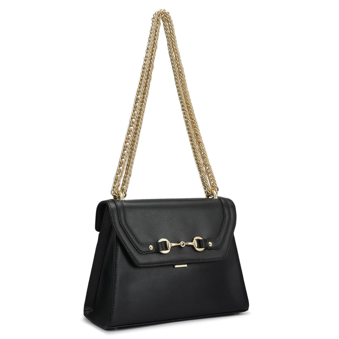 Small Plain Leather Shoulder Bag - Black