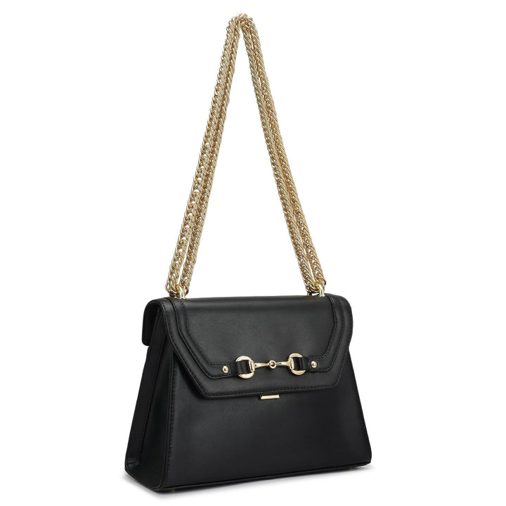 Small Plain Leather Shoulder Bag - Black