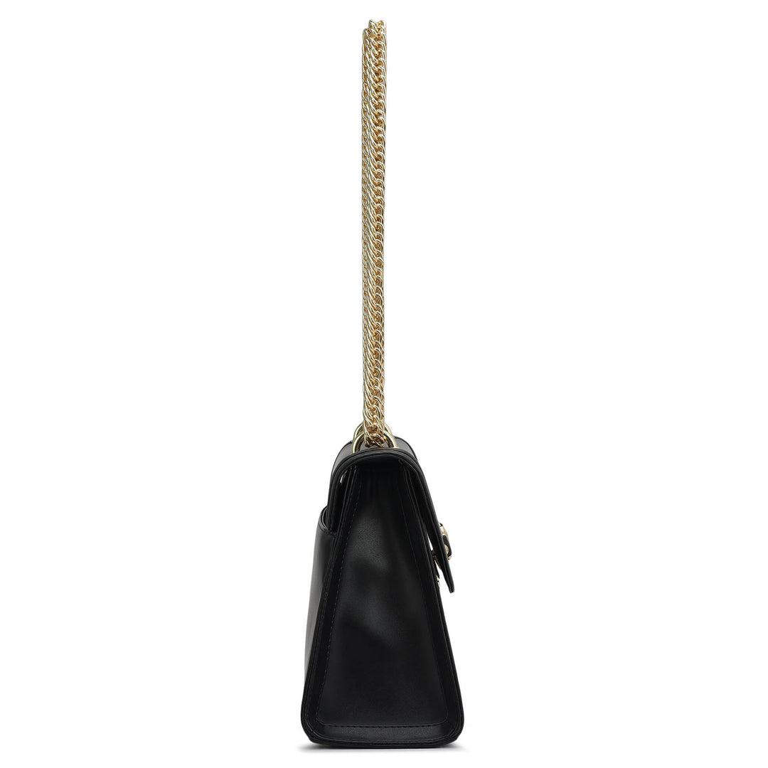 Small Plain Leather Shoulder Bag - Black