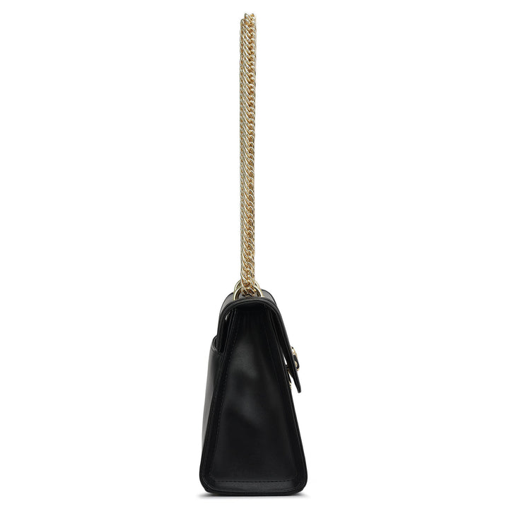 Small Plain Leather Shoulder Bag - Black