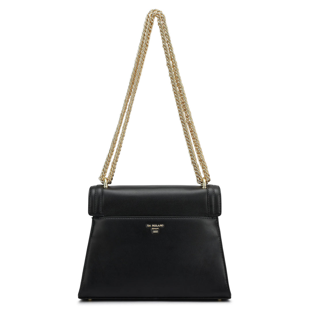 Small Plain Leather Shoulder Bag - Black