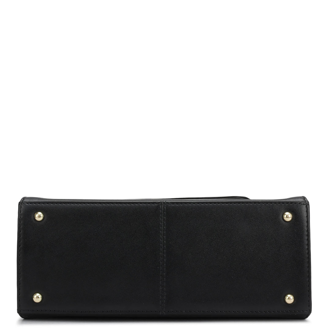 Small Plain Leather Shoulder Bag - Black
