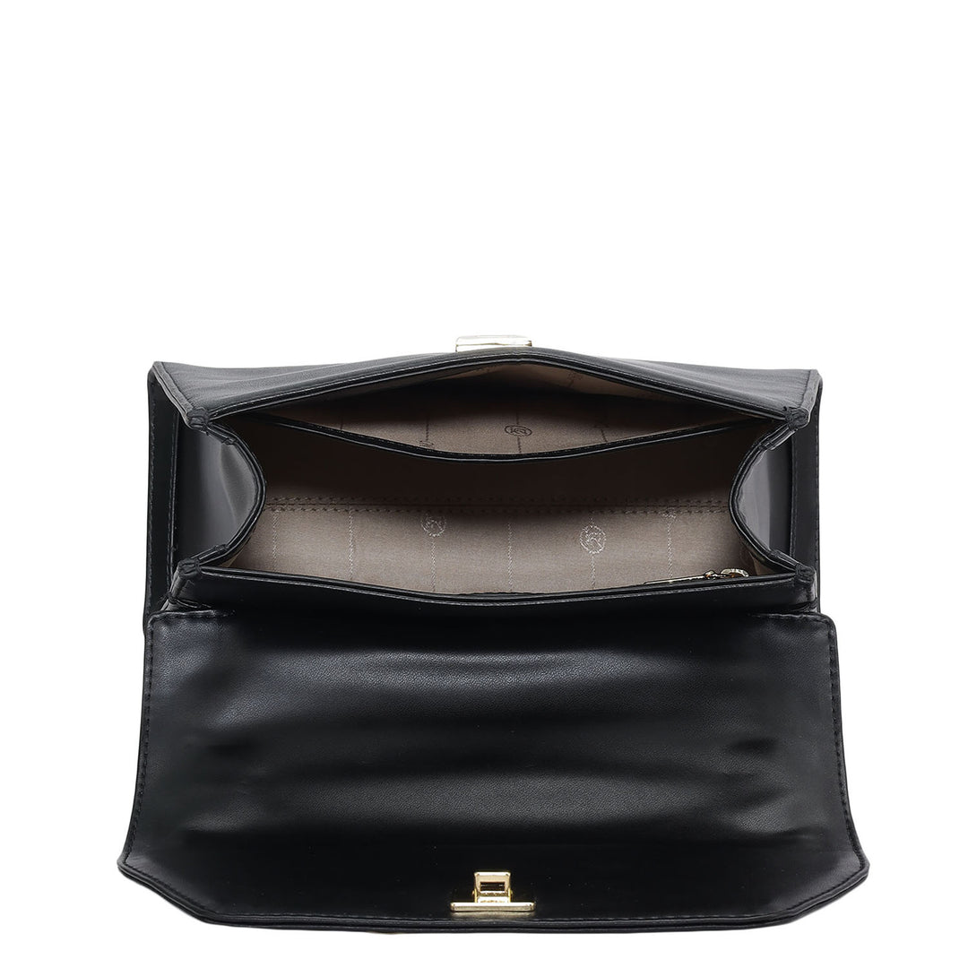 Small Plain Leather Shoulder Bag - Black