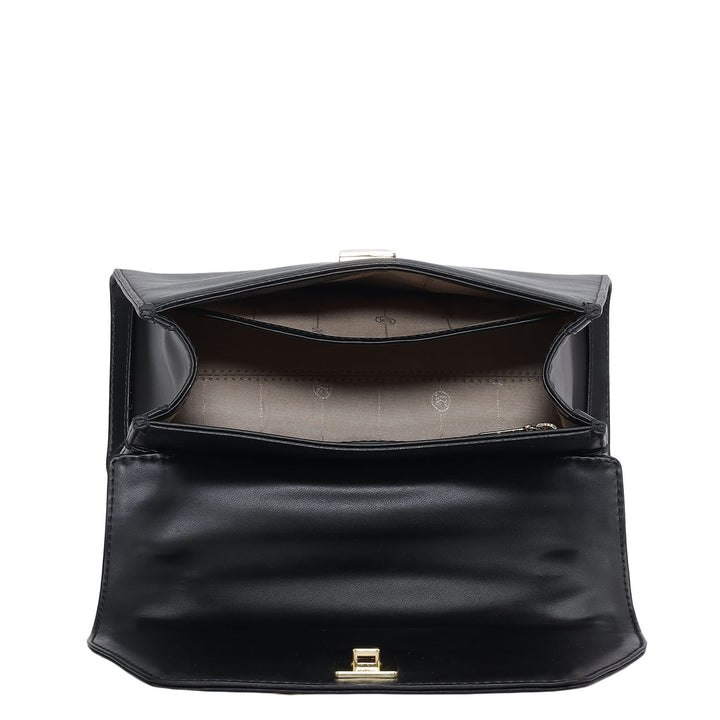 Small Plain Leather Shoulder Bag - Black
