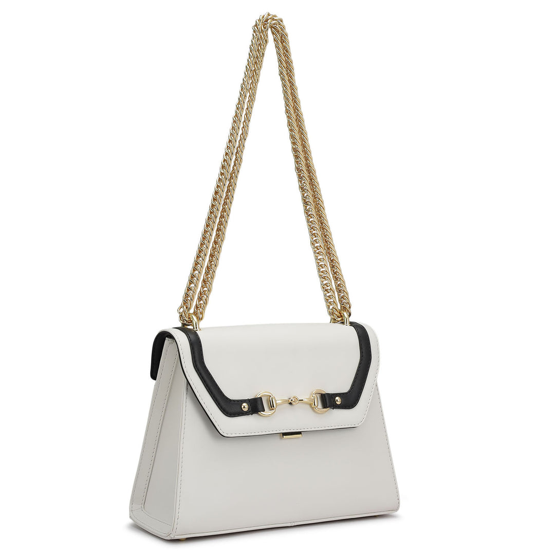 Small Plain Leather Shoulder Bag - Snow