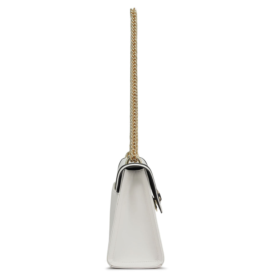 Small Plain Leather Shoulder Bag - Snow