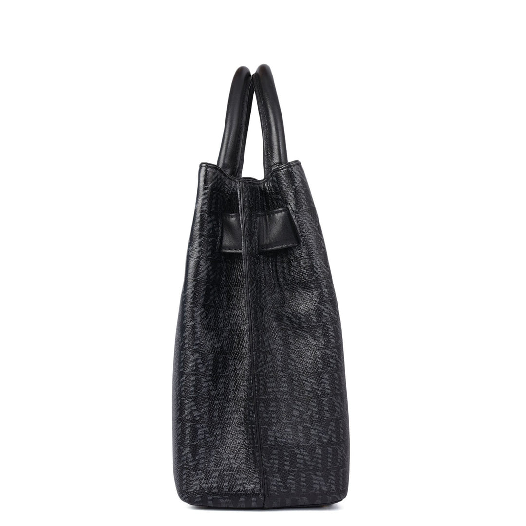Siena Monogram Leather Satchel - Black