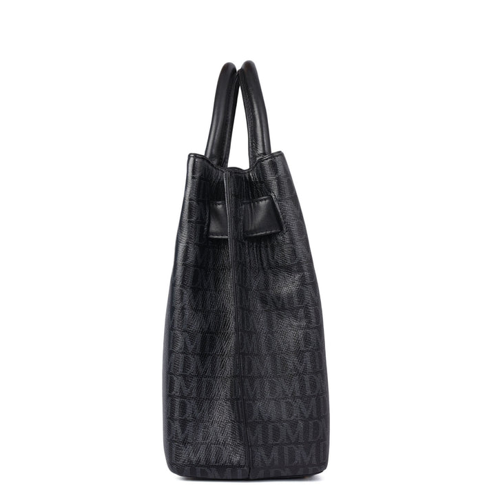 Siena Monogram Leather Satchel - Black