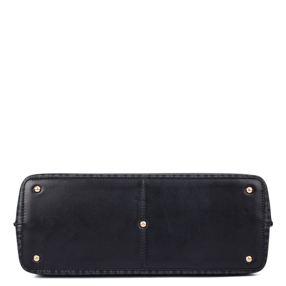 Siena Monogram Leather Satchel - Black