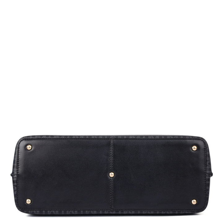 Siena Monogram Leather Satchel - Black