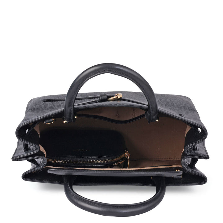 Siena Monogram Leather Satchel - Black