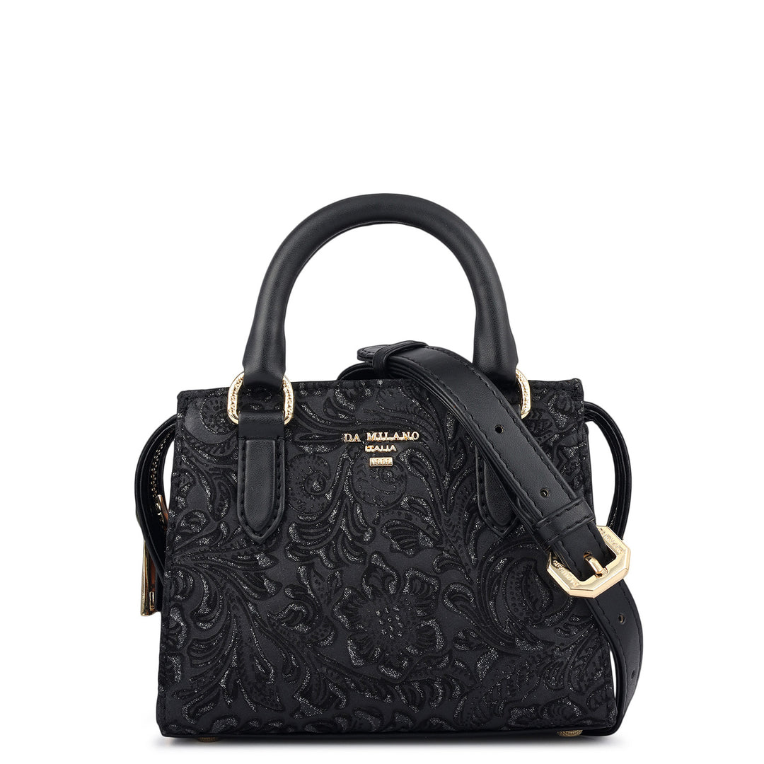 Micro Floral Textured Satchel - Black