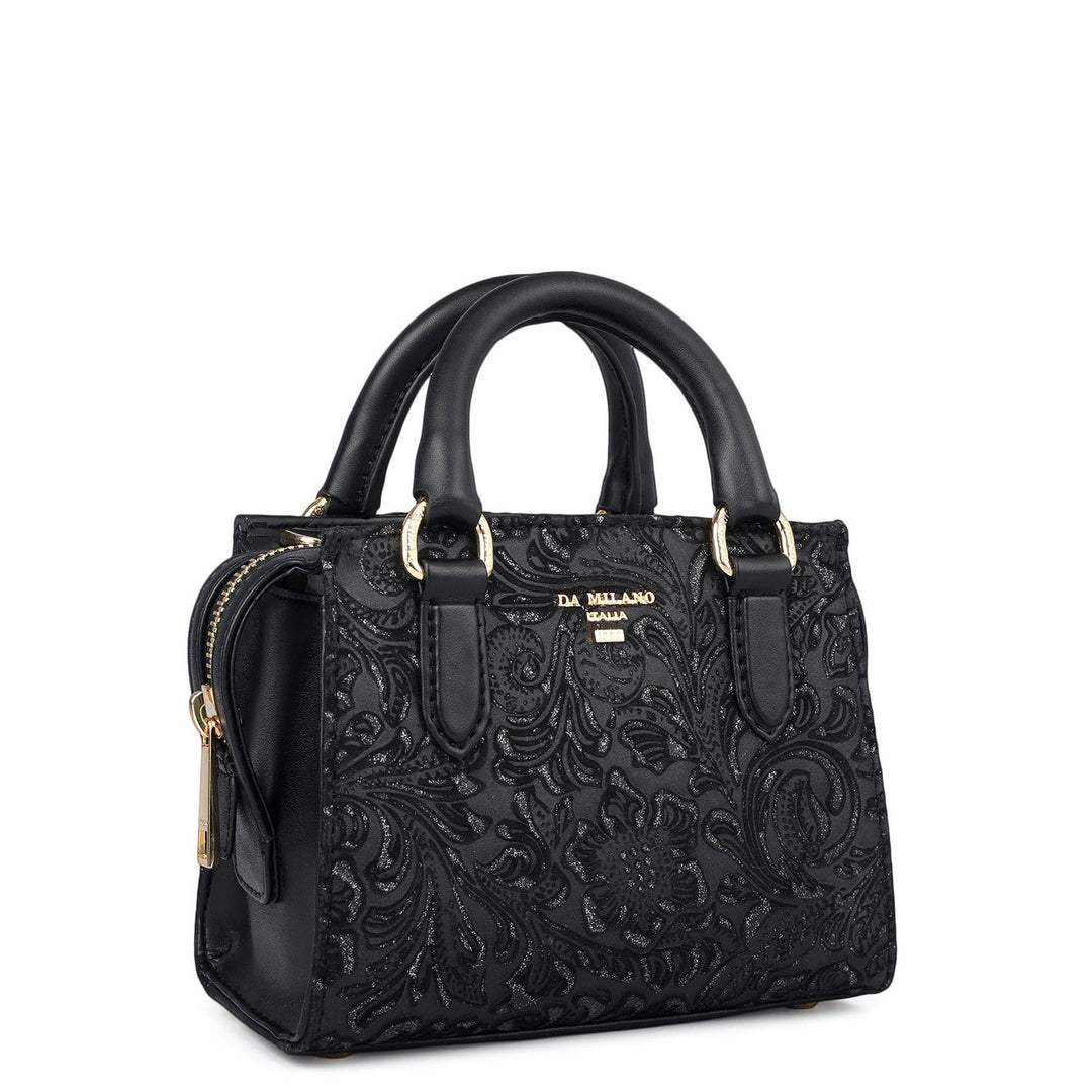 Micro Floral Textured Satchel - Black