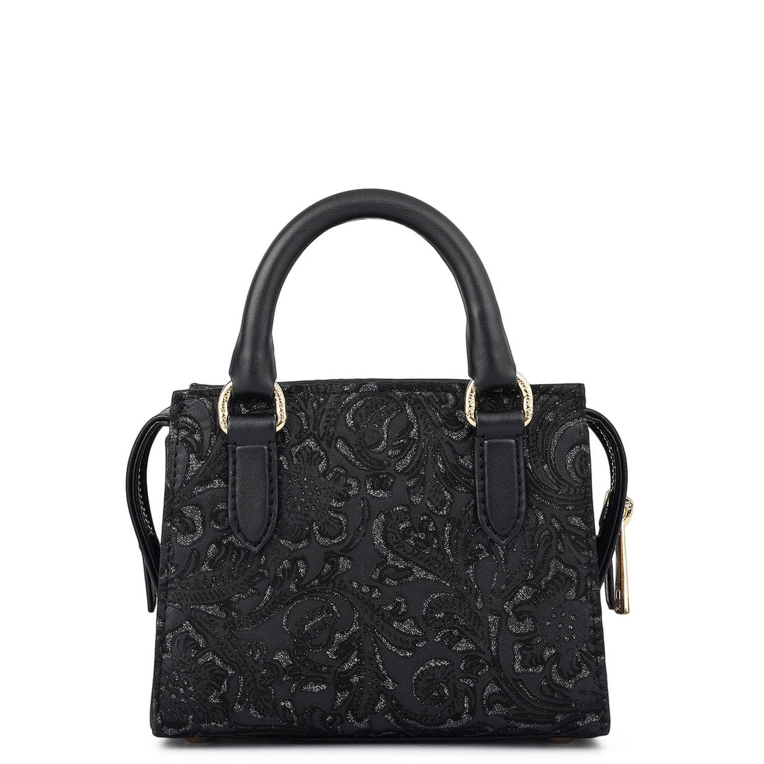 Micro Floral Textured Satchel - Black