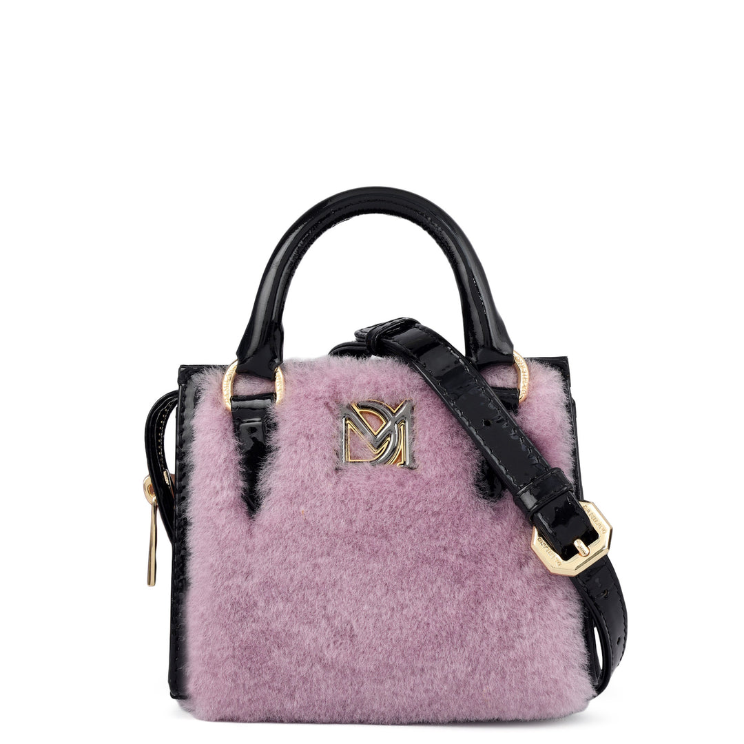 Micro Fur Patent Leather Satchel - Purple