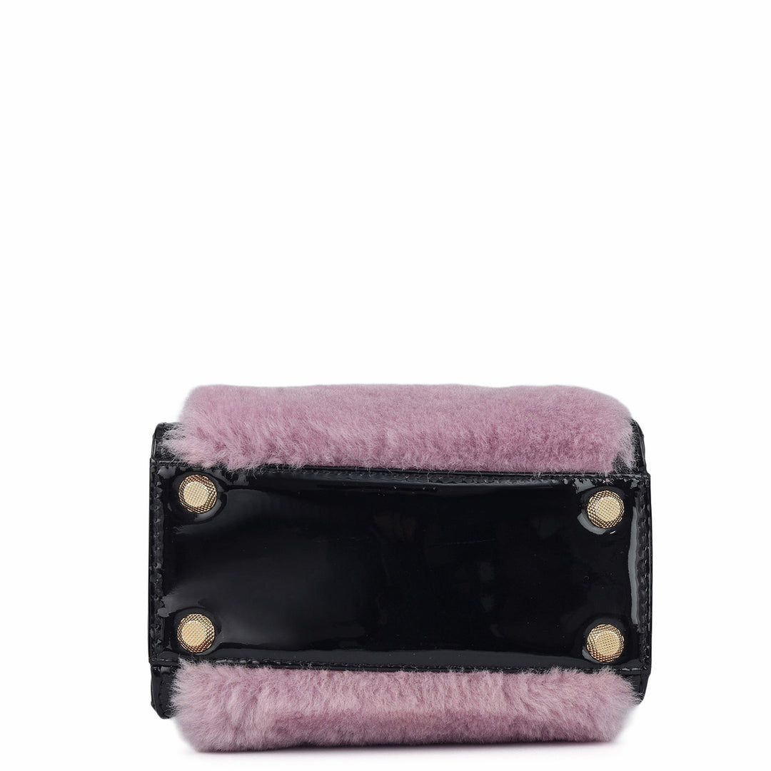 Micro Fur Patent Leather Satchel - Purple