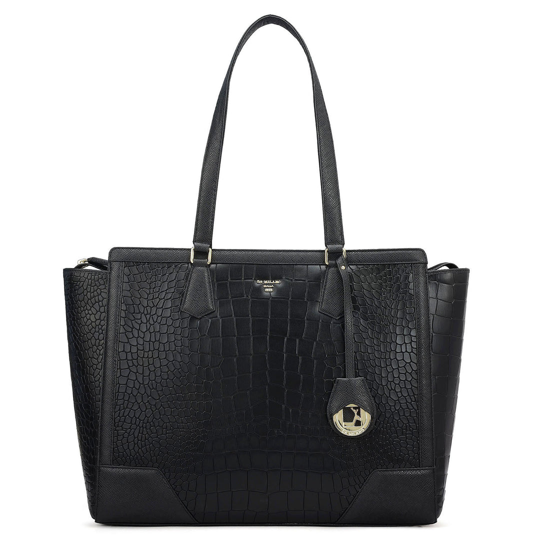Large Croco Franzy Leather Tote - Black