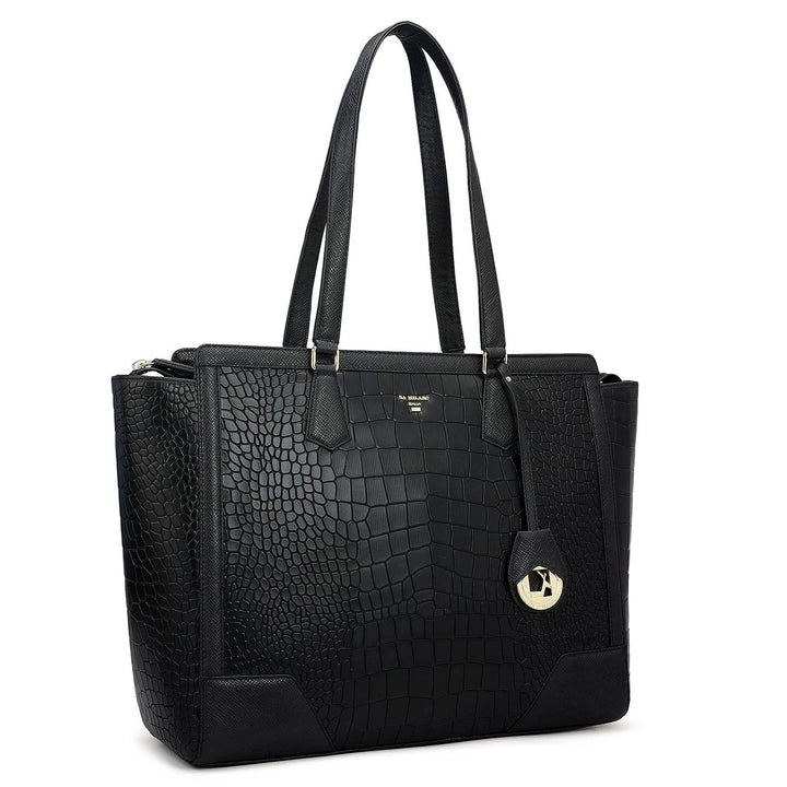 Large Croco Franzy Leather Tote - Black
