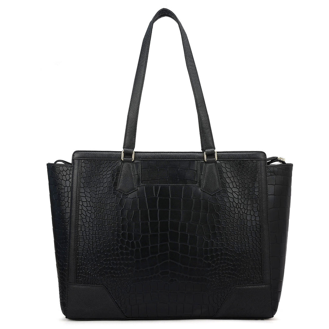 Large Croco Franzy Leather Tote - Black