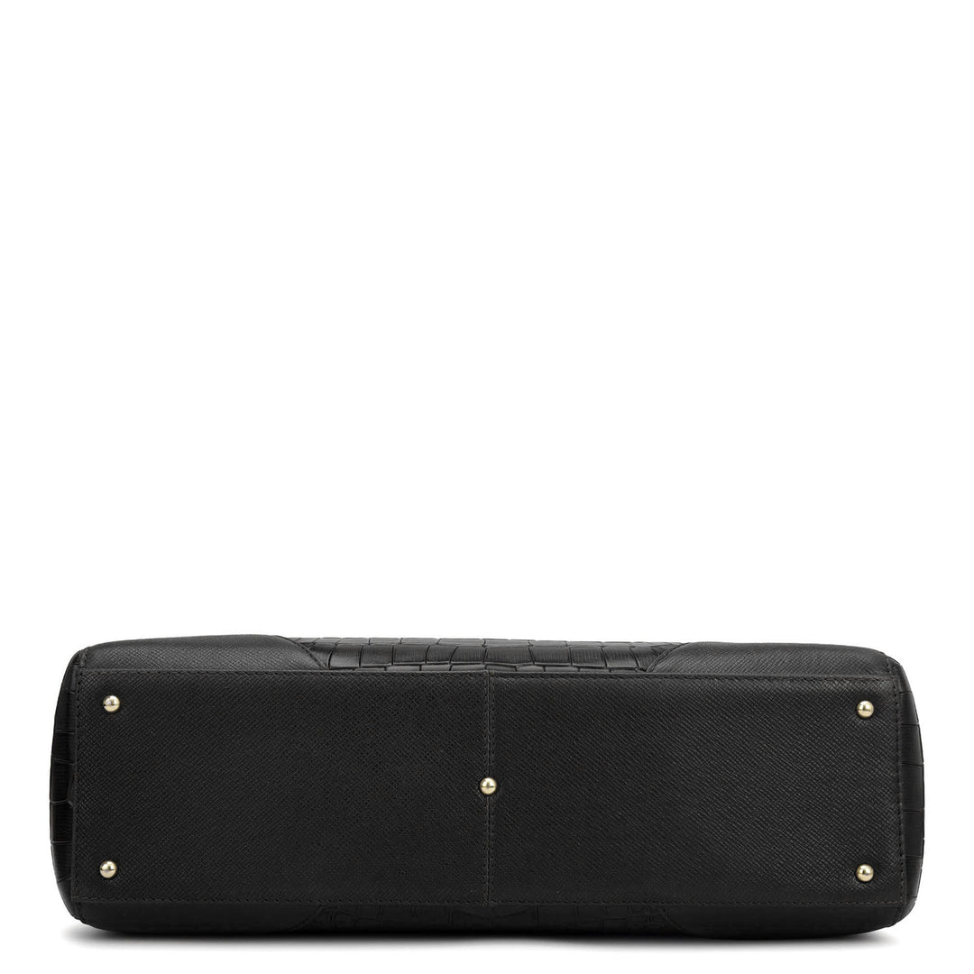 Large Croco Franzy Leather Tote - Black