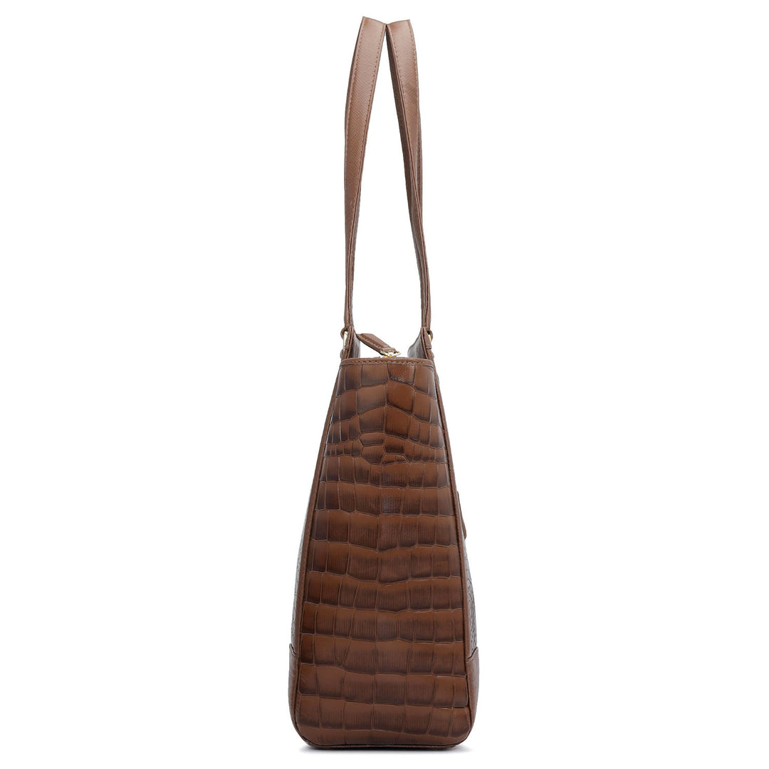 Large Croco Franzy Leather Tote - Date