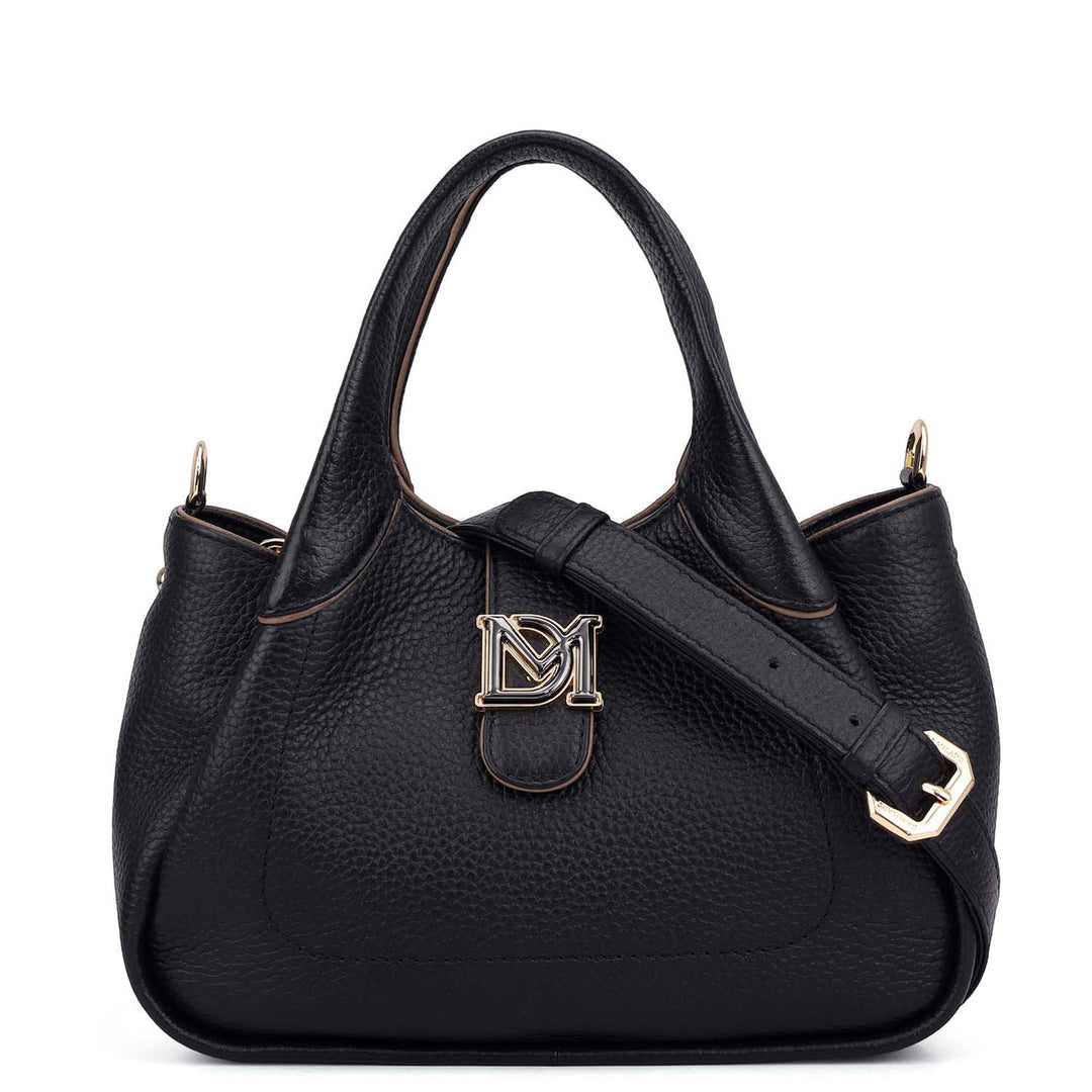 Small Wax Leather Satchel - Black