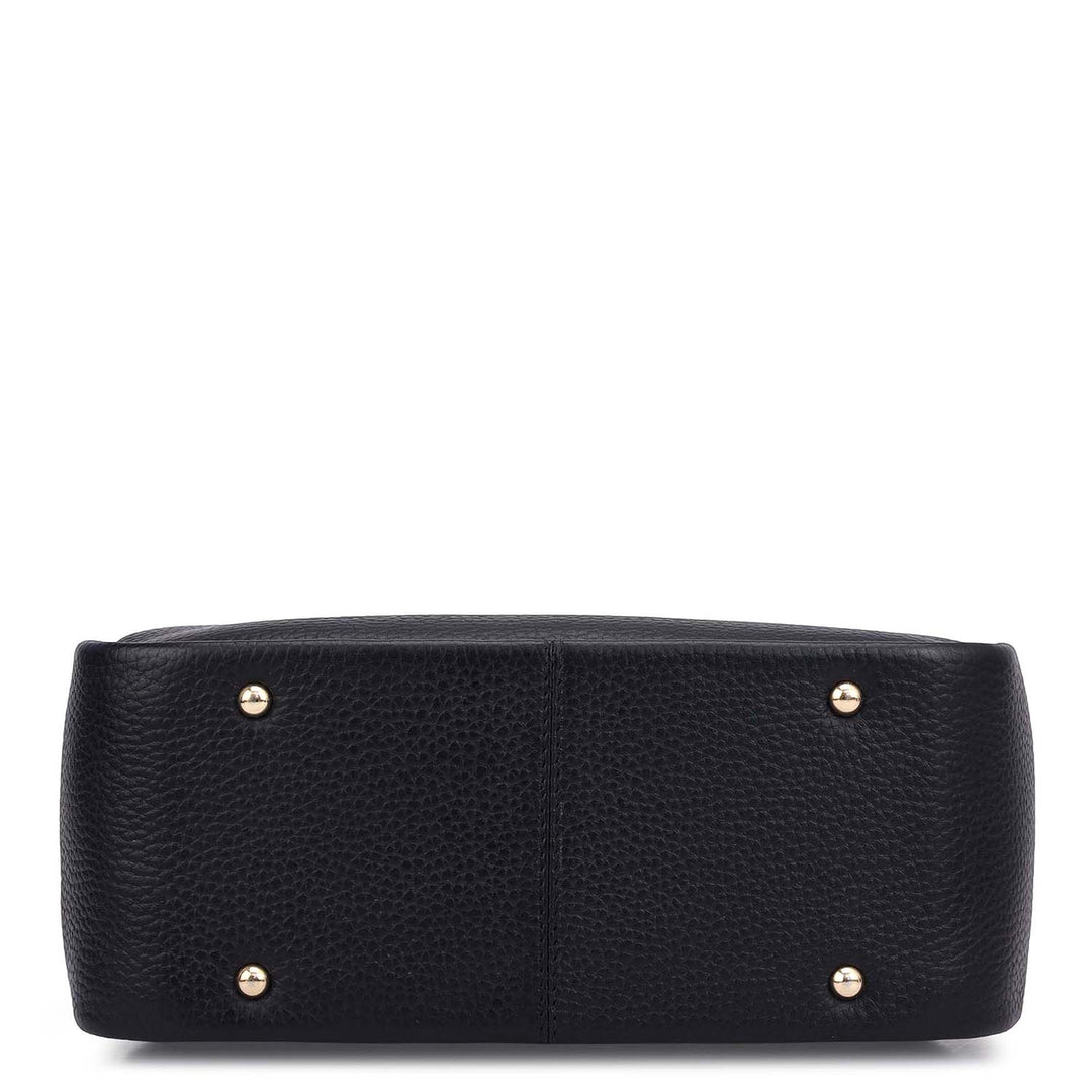 Small Wax Leather Satchel - Black