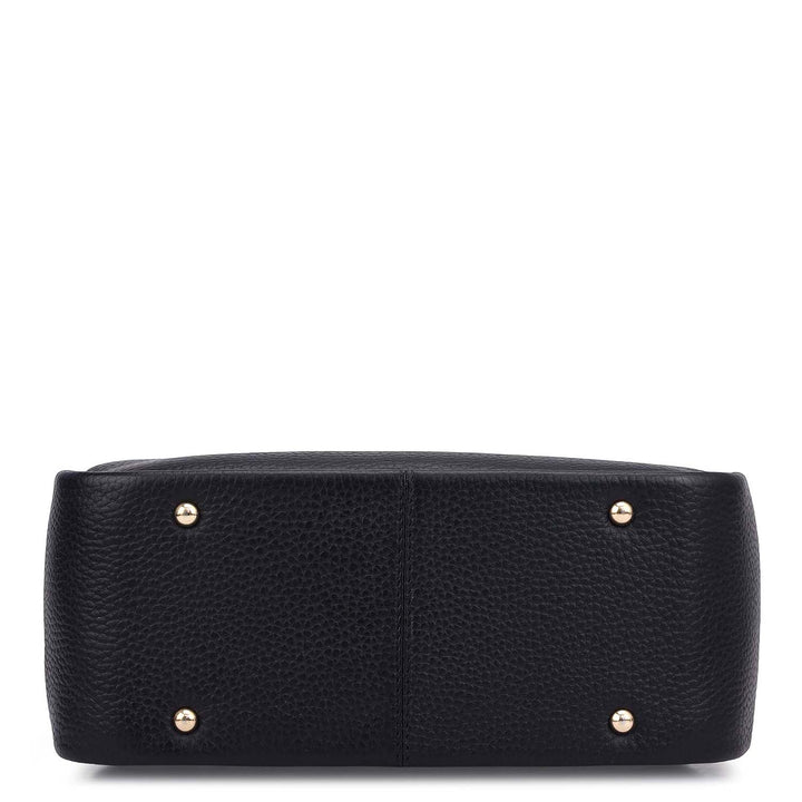 Small Wax Leather Satchel - Black