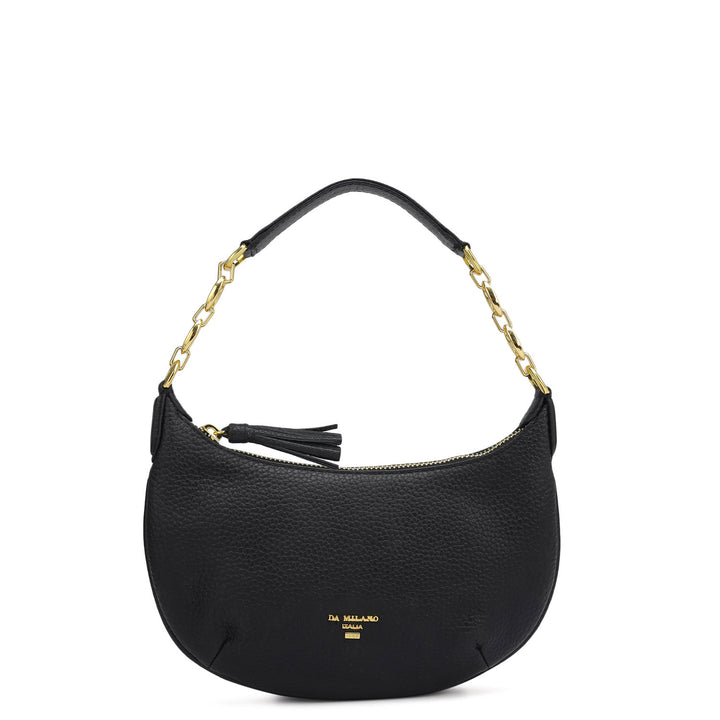 Small Wax Leather Baguette  - Black