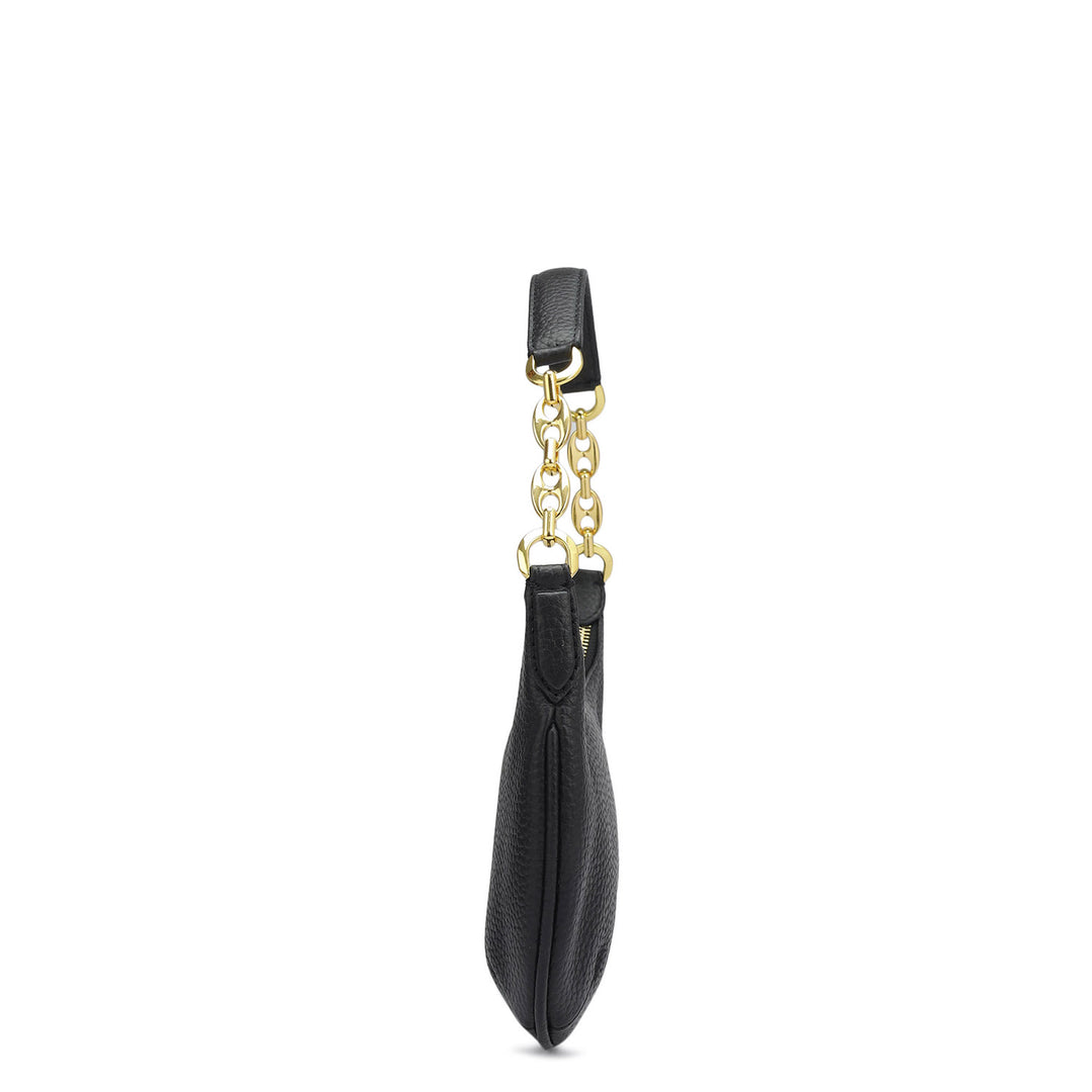 Small Wax Leather Baguette  - Black