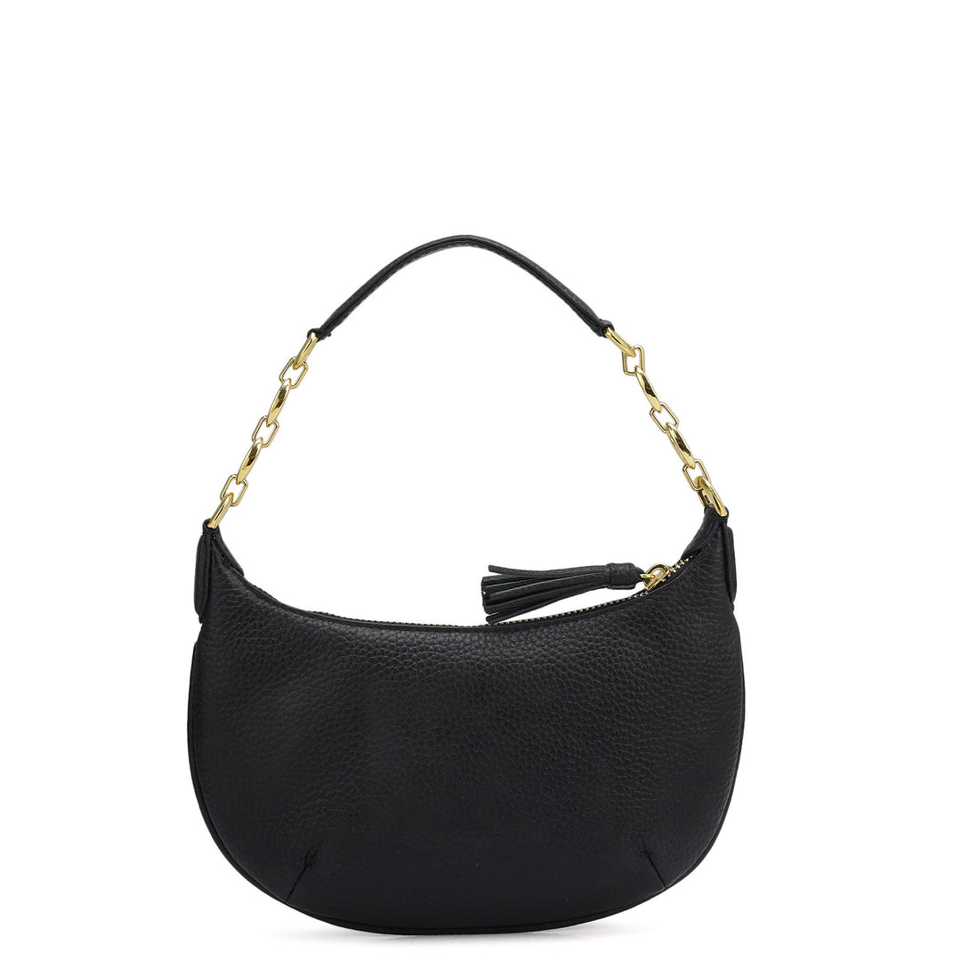 Small Wax Leather Baguette  - Black