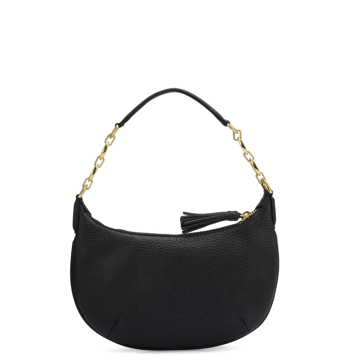 Small Wax Leather Baguette  - Black