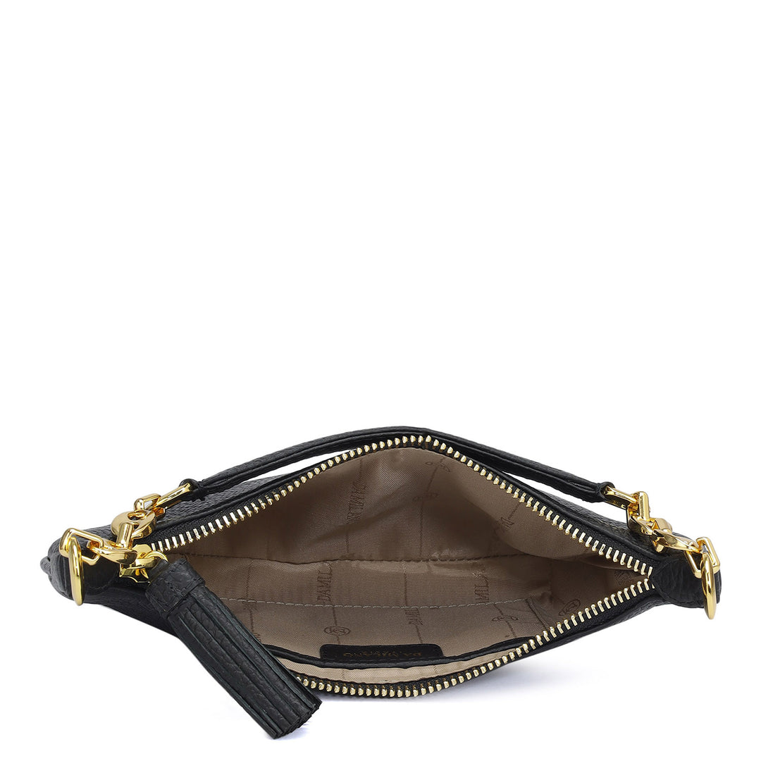 Small Wax Leather Baguette  - Black