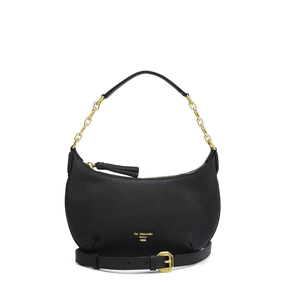 Small Wax Leather Baguette  - Black