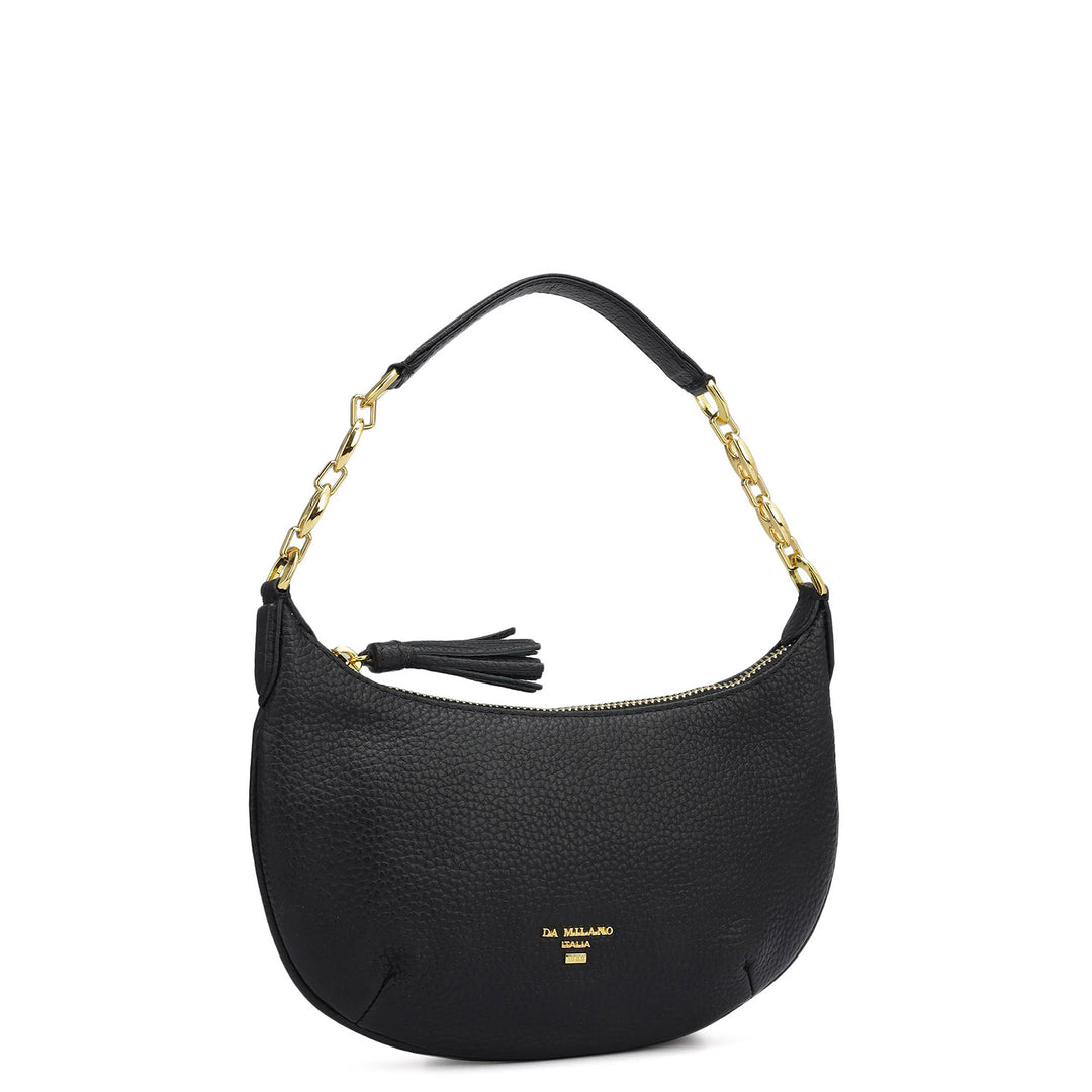 Small Wax Leather Baguette  - Black