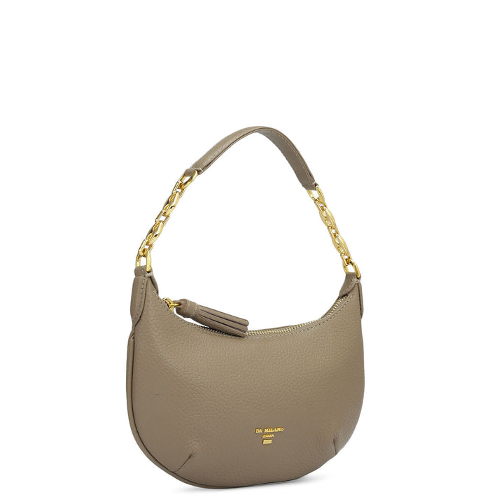 Small Wax Leather Baguette  - Greyish Taupe