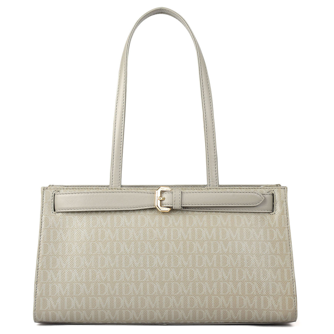 Siena Monogram Leather Shoulder Bag - Stone Grey